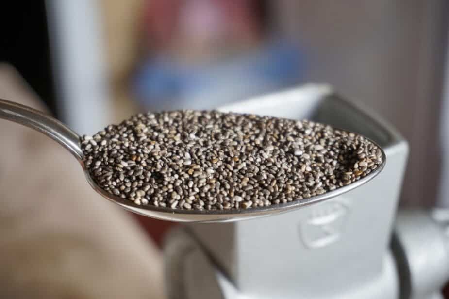 Black and White Chia Seeds on a Metal Spoon