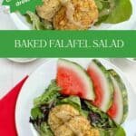 3 baked falafels on top of mixed greens