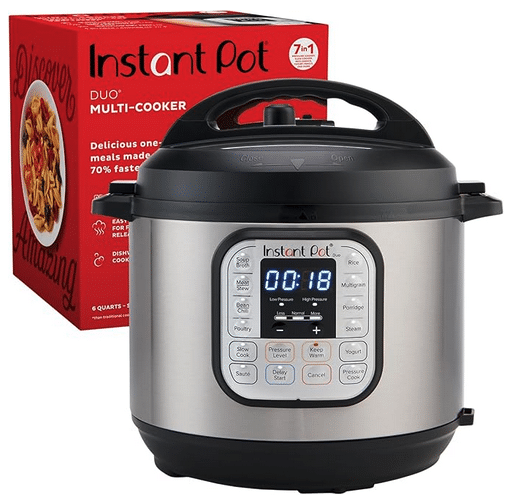 A picture of an Instant Pot with the box it came in in the background