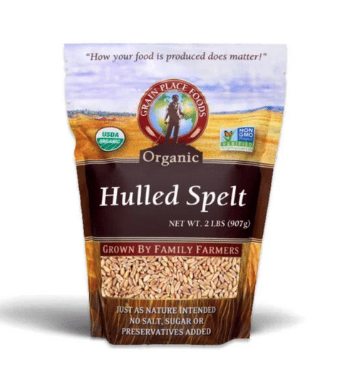 A bag of hulled spelt, a whole grain product